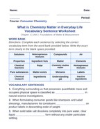 What is Chemistry? Matter in Everyday Life Fill-in-the-Blank Vocabulary Worksheet sample page