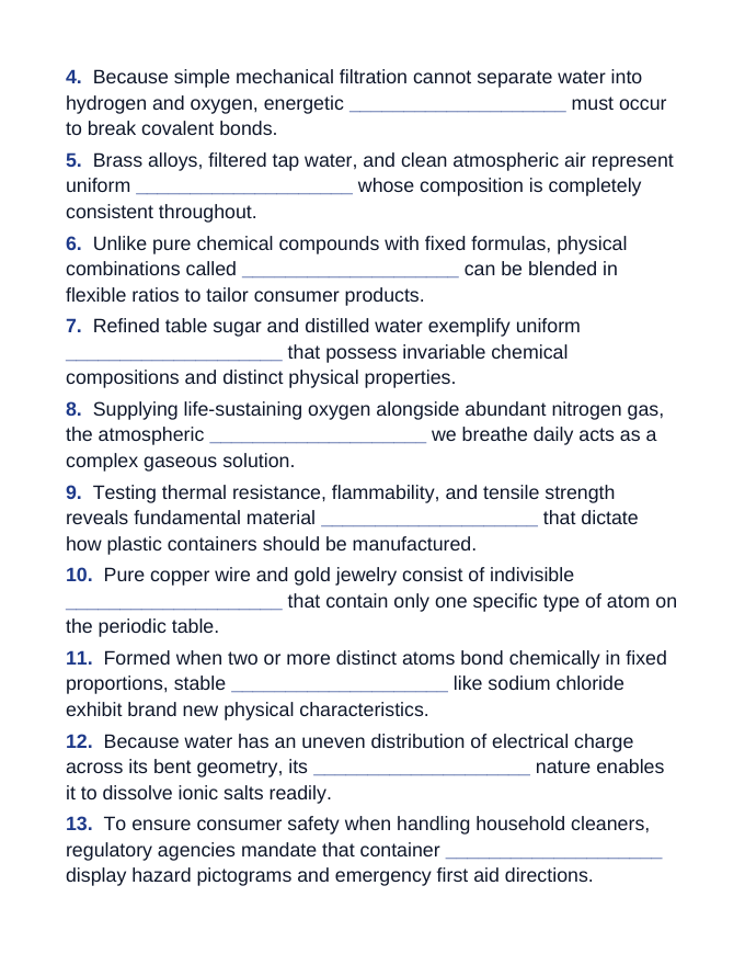 What is Chemistry? Matter in Everyday Life Fill-in-the-Blank Vocabulary Worksheet sample page