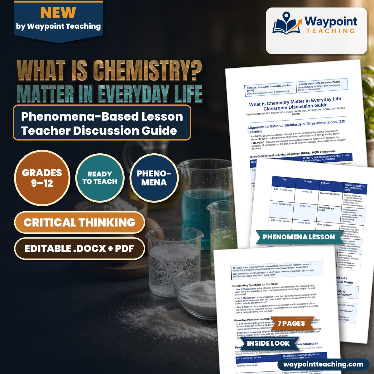 What is Chemistry? Matter in Everyday Life Phenomena-Based Lesson: Violent Effervescence and Gas Release When Solid Antacid Tablets Contact Liquid Water Teacher Discussion Guide cover