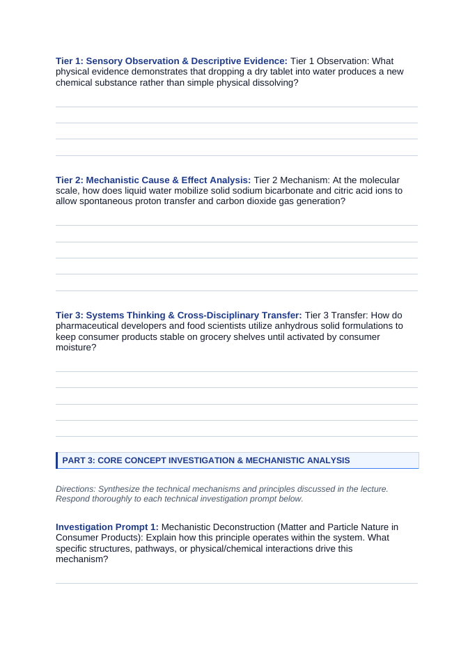 What is Chemistry? Matter in Everyday Life Phenomena-Based Lesson: Violent Effervescence and Gas Release When Solid Antacid Tablets Contact Liquid Water Student Response Sheet sample page
