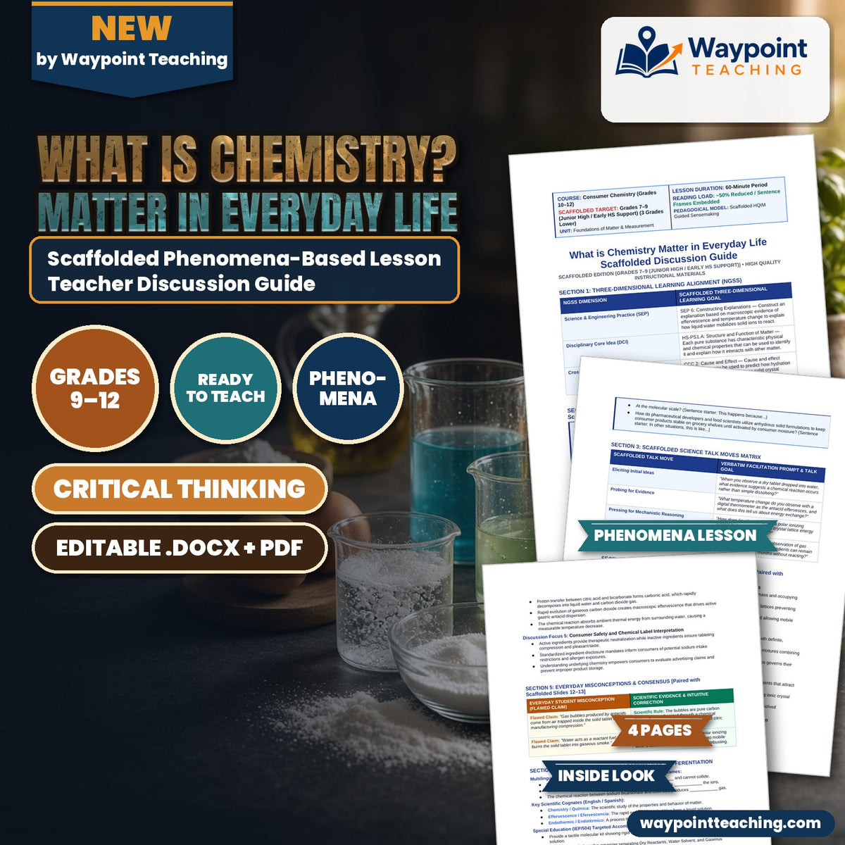 What is Chemistry? Matter in Everyday Life Scaffolded Phenomena-Based Lesson: Violent Effervescence and Gas Release When Solid Antacid Tablets Contact Liquid Water Teacher Discussion Guide cover