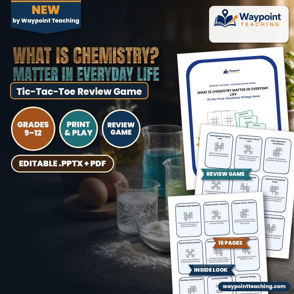 What is Chemistry? Matter in Everyday Life Tic-Tac-Toe Review Game cover