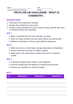 What is Chemistry? Matter in Everyday Life Truth or Lie Challenge sample page