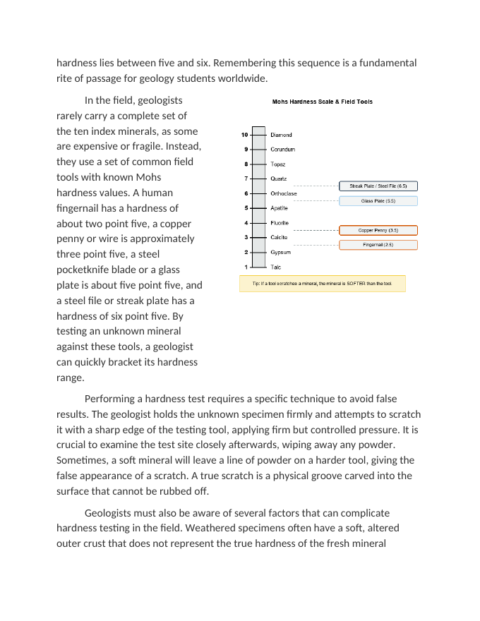 Applying the Mohs Hardness Scale in the Field Reading Worksheet sample page