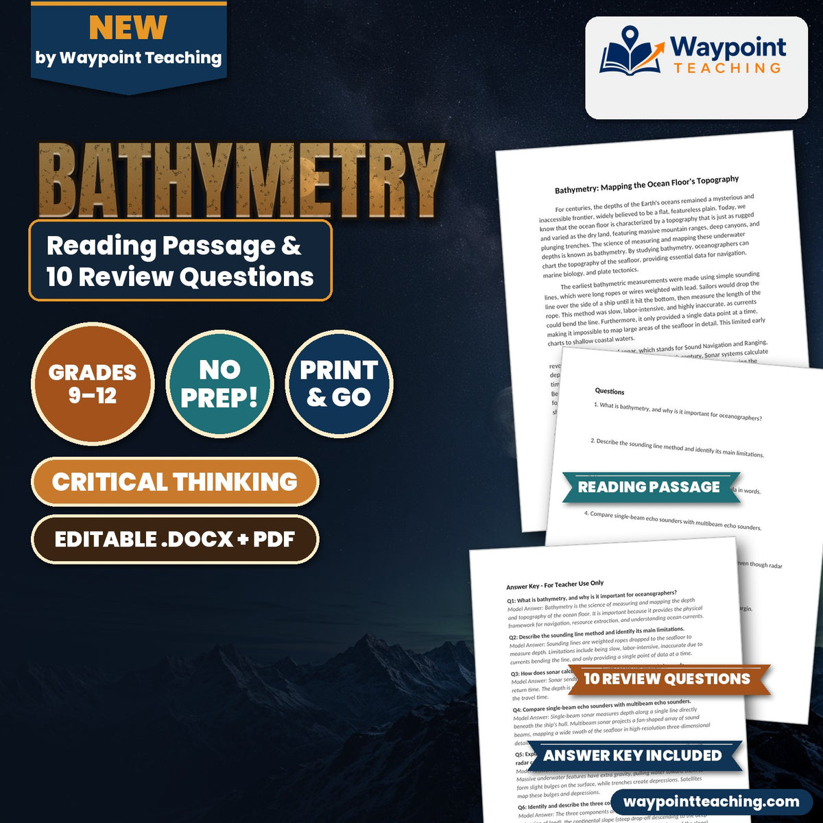 Bathymetry: Mapping the Ocean Floor's Topography Reading Worksheet cover