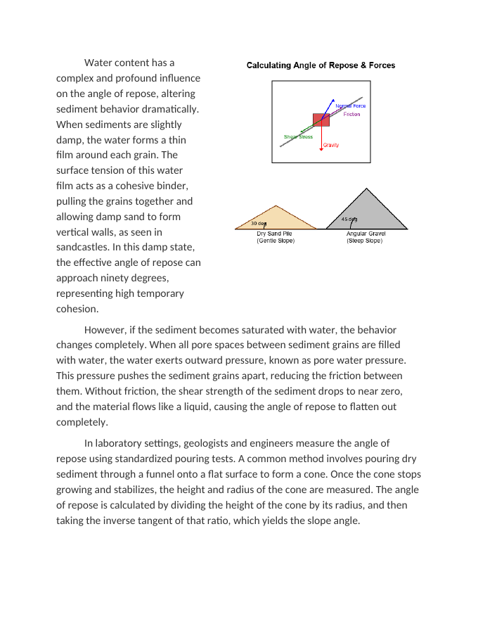 Calculating the Angle of Repose for Various Sediments Reading Worksheet sample page