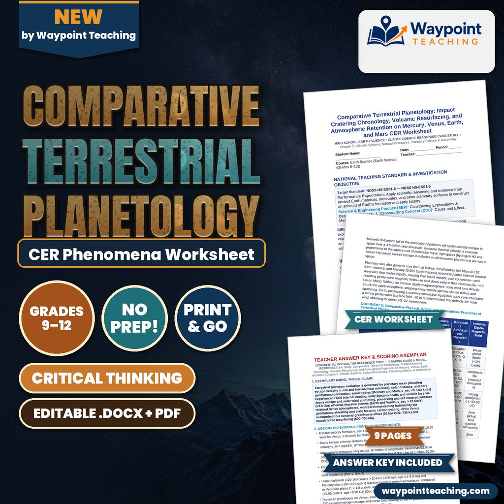 Comparative Terrestrial Planetology: Impact Cratering Chronology, Volcanic Resurfacing, and Atmospheric Retention on Mercury, Venus, Earth, and Mars CER Phenomena Worksheet cover