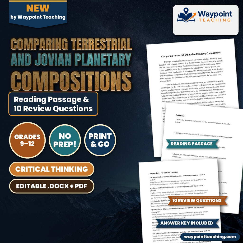 Comparing Terrestrial and Jovian Planetary Compositions Reading Worksheet cover