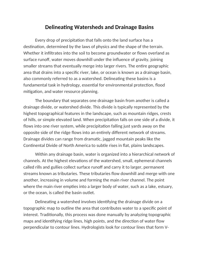 Delineating Watersheds and Drainage Basins Reading Worksheet sample page