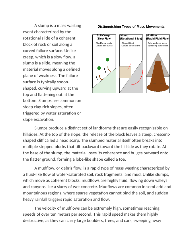 Distinguishing Soil Creep Slump and Mudflows Reading Worksheet sample page