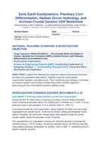 Early Earth Geodynamics: Planetary Core Differentiation, Hadean Zircon Hydrology, and Archean Crustal Genesis CER Phenomena Worksheet sample page