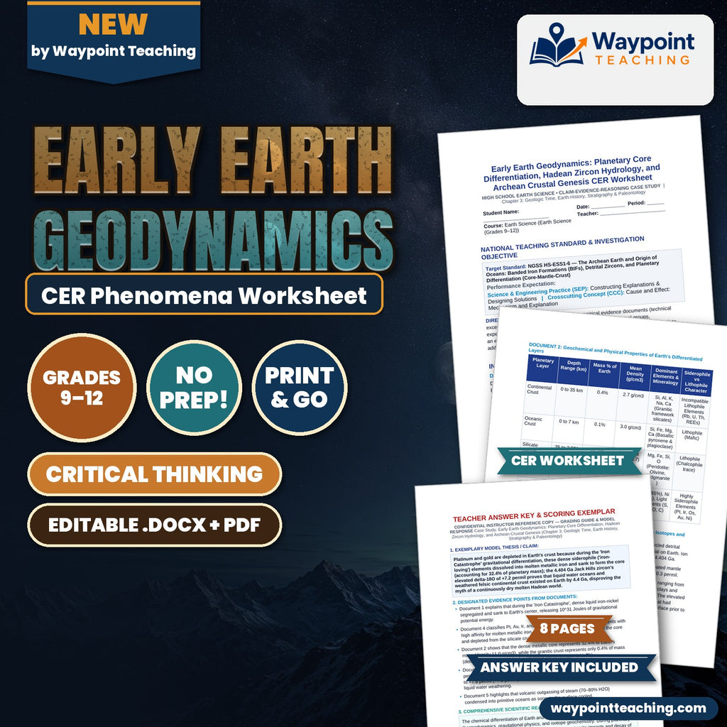Early Earth Geodynamics: Planetary Core Differentiation, Hadean Zircon Hydrology, and Archean Crustal Genesis CER Phenomena Worksheet cover