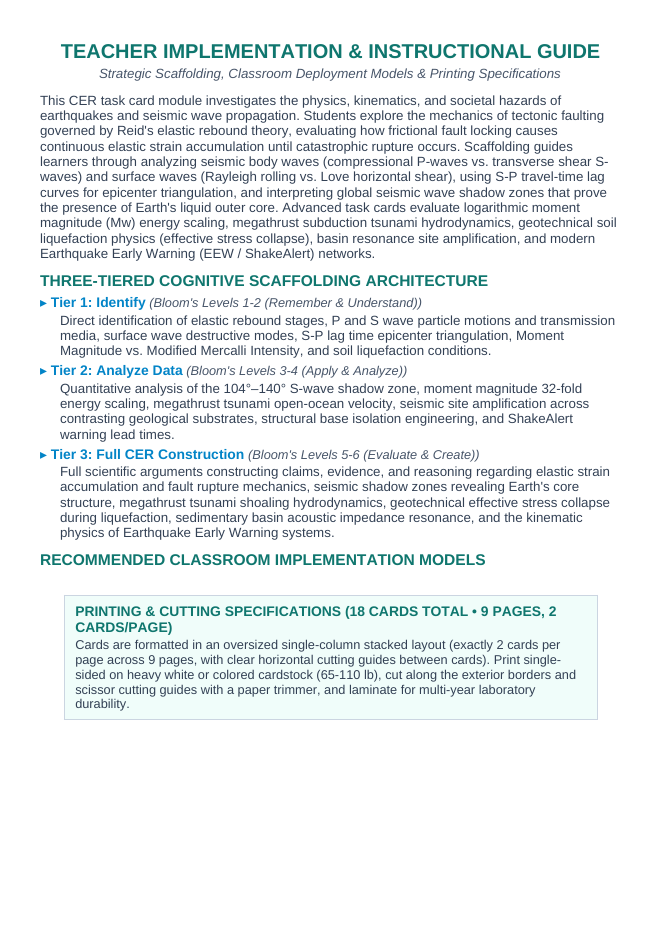 Earthquakes and Society CER Task Cards sample page