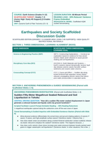 Earthquakes and Society Scaffolded Phenomena-Based Lesson: Sudden Fifty-Meter Megathrust Seabed Rebound and Soil Liquefaction in Tohoku Teacher Discussion Guide sample page