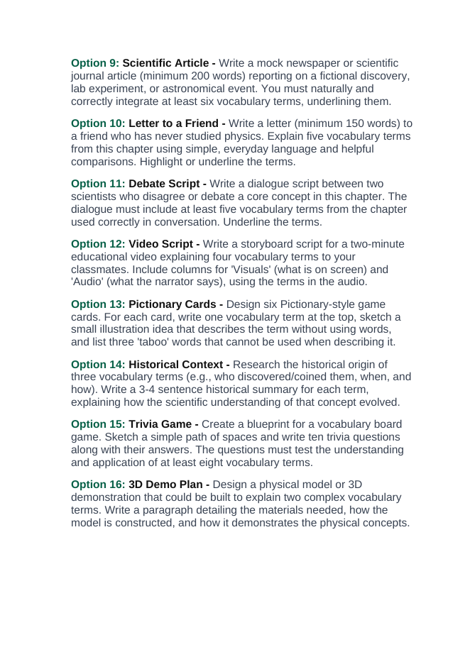 Earthquakes and Society Vocabulary Choice Board sample page