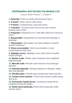 Earthquakes and Society Vocabulary Words & Definitions sample page
