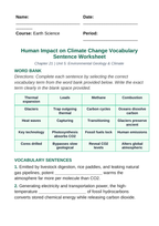 Human Impact on Climate Change Fill-in-the-Blank Vocabulary Worksheet sample page