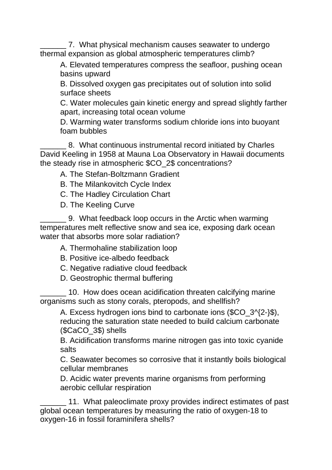 Human Impact on Climate Change Lesson Quiz sample page
