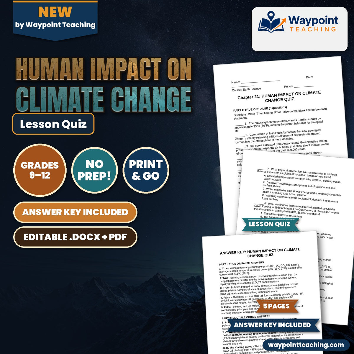 Human Impact on Climate Change Lesson Quiz cover