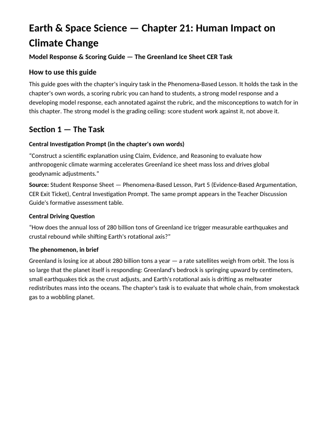 Human Impact on Climate Change Model Response & Scoring Guide sample page