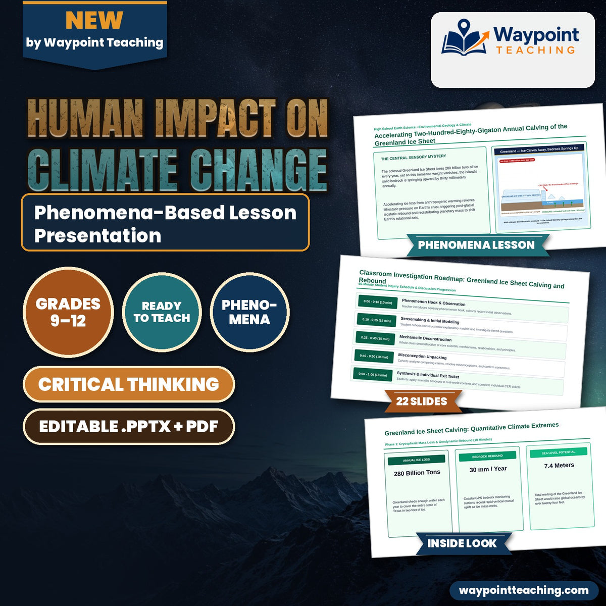 Human Impact on Climate Change Phenomena-Based Lesson: Accelerating Two-Hundred-Eighty-Gigaton Annual Calving of the Greenland Ice Sheet Presentation cover