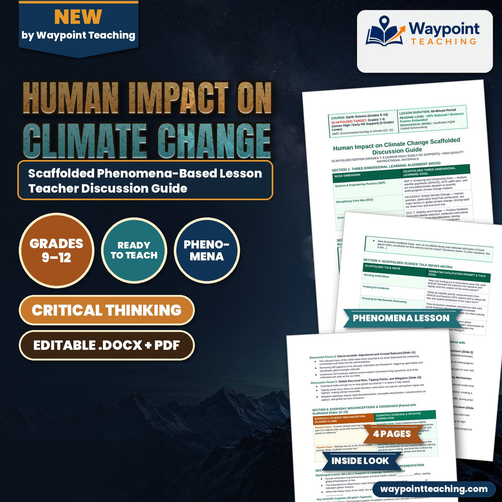 Human Impact on Climate Change Scaffolded Phenomena-Based Lesson: Accelerating Two-Hundred-Eighty-Gigaton Annual Calving of the Greenland Ice Sheet Teacher Discussion Guide cover