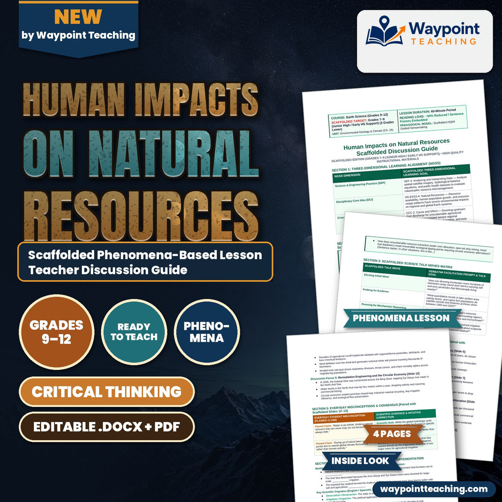 Human Impacts on Natural Resources Scaffolded Phenomena-Based Lesson: Catastrophic Desiccation of the Aral Sea and Emergence of the Toxic Aralkum Desert Teacher Discussion Guide cover