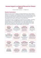 Human Impacts on Natural Resources Vocabulary Choice Board sample page