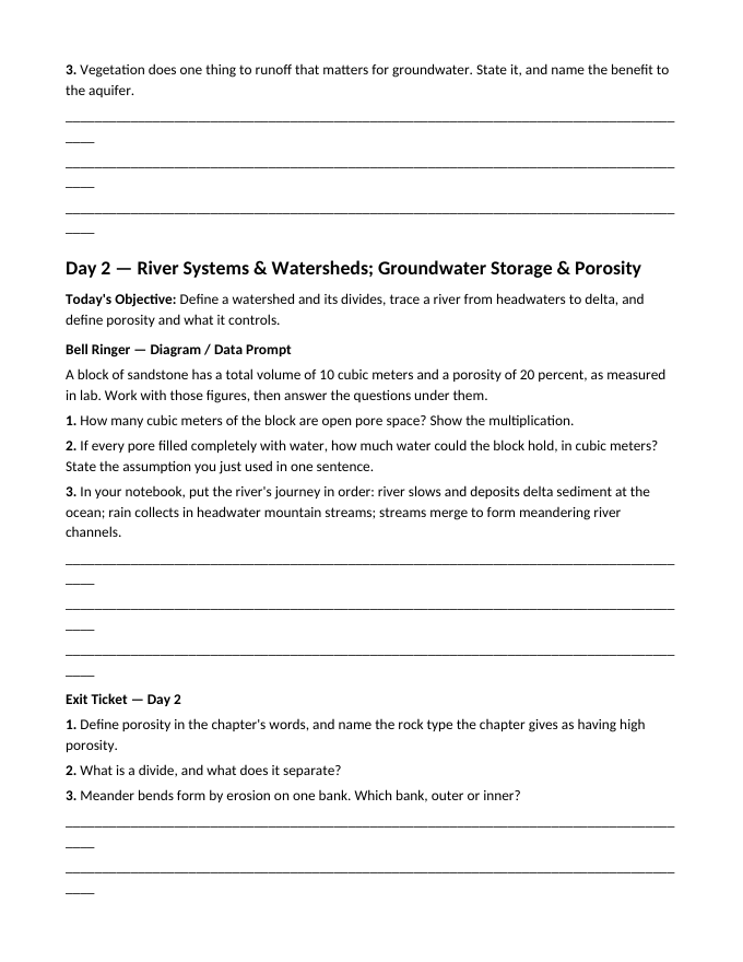 Hydrology Bell Ringers & Exit Tickets sample page
