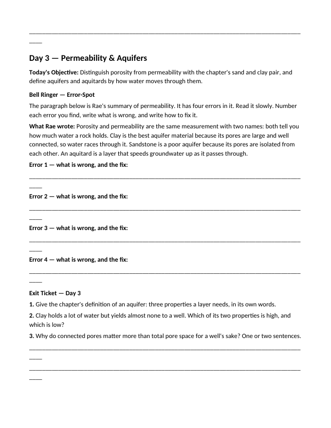 Hydrology Bell Ringers & Exit Tickets sample page