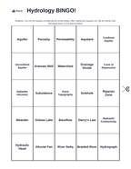 Hydrology BINGO Review Game sample page