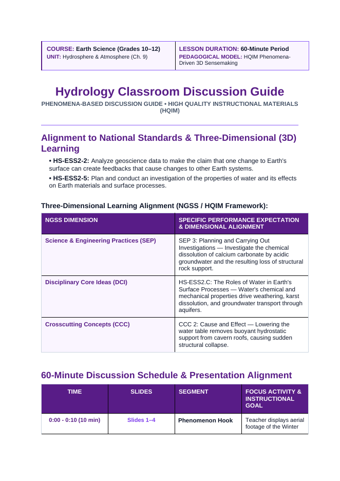 Hydrology Phenomena-Based Lesson: Catastrophic Fifty-Meter Cover-Collapse Sinkhole Formation in Central Florida Teacher Discussion Guide sample page