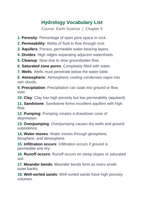 Hydrology Vocabulary Words & Definitions sample page