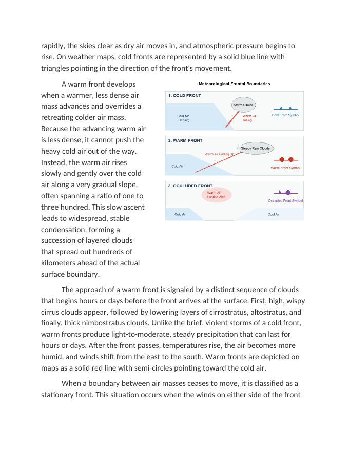 Identifying Cold Warm and Occluded Frontal Boundaries Reading Worksheet sample page