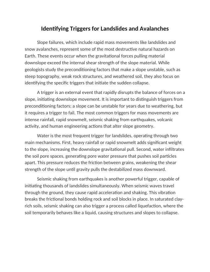 Identifying Triggers for Landslides and Avalanches Reading Worksheet sample page