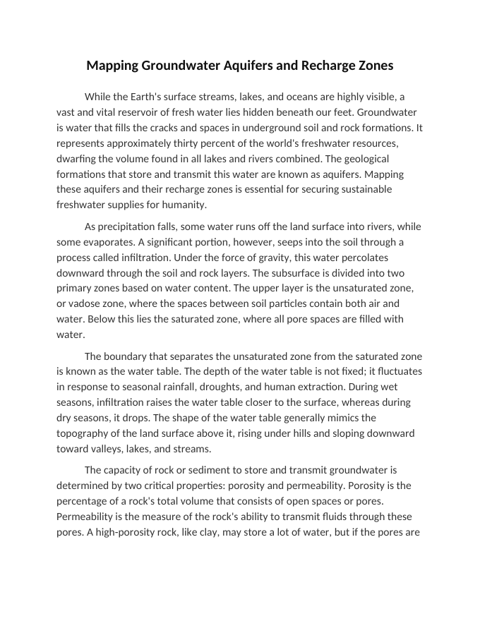 Mapping Groundwater Aquifers and Recharge Zones Reading Worksheet sample page