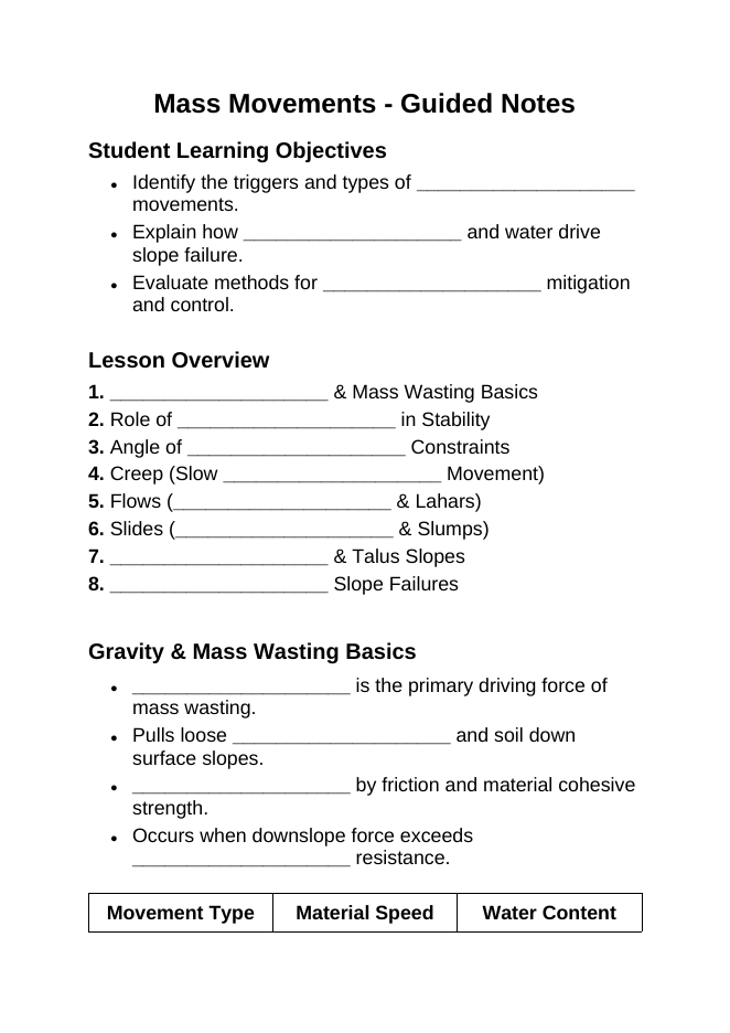 Mass Movements Guided Notes sample page