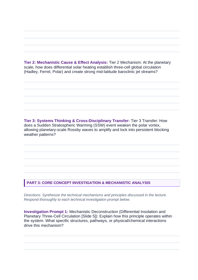 Meteorology Phenomena-Based Lesson: Wavy Rossby Jet Stream Buckling and Continental Arctic Cold Wave Outbreak Student Response Sheet sample page