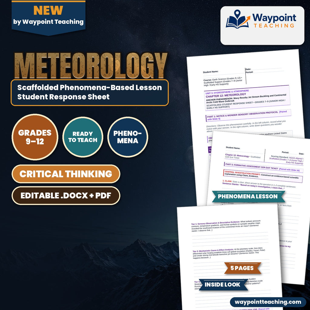 Meteorology Scaffolded Phenomena-Based Lesson: Wavy Rossby Jet Stream Buckling and Continental Arctic Cold Wave Outbreak Student Response Sheet cover