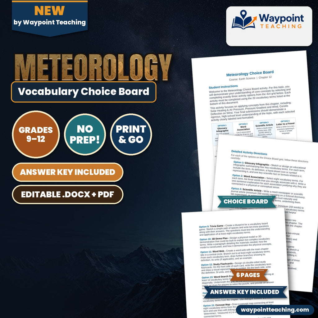 Meteorology Vocabulary Choice Board cover