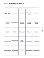 Minerals BINGO Review Game sample page