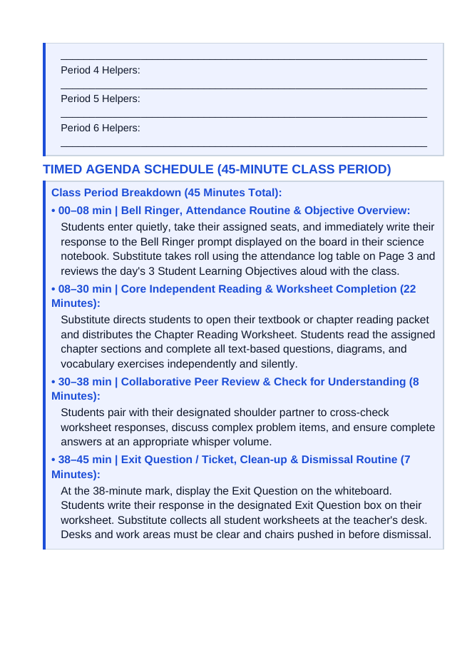 Minerals Substitute Lesson Plan sample page