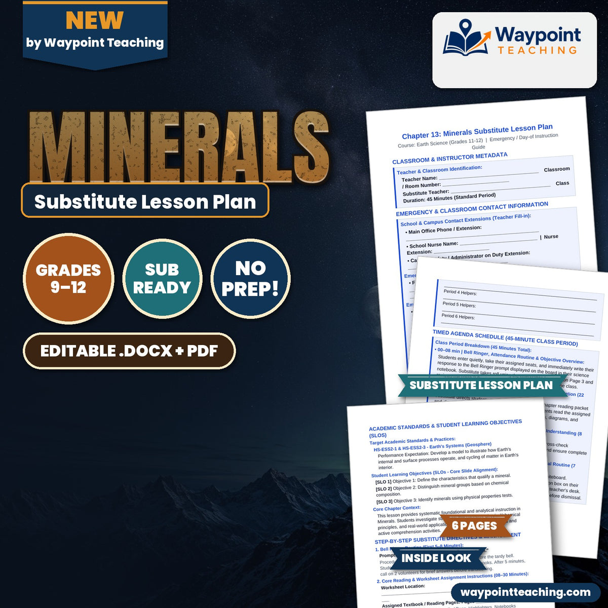 Minerals Substitute Lesson Plan cover