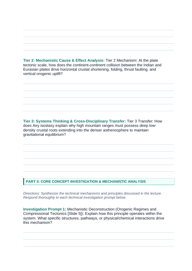Mountain Building Phenomena-Based Lesson: Active Vertical Crustal Uplift and Deep Roots of the Himalayan Mountain Range Student Response Sheet sample page
