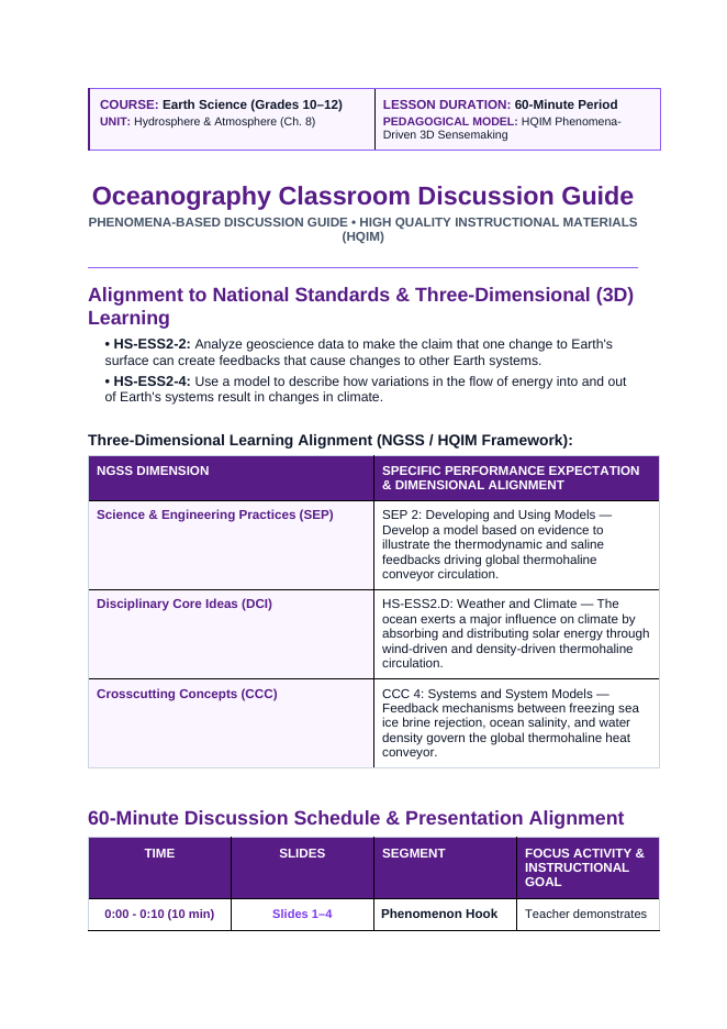 Oceanography Phenomena-Based Lesson: Massive Subpolar Haline Plunging and North Atlantic Deep Water Formation Teacher Discussion Guide sample page