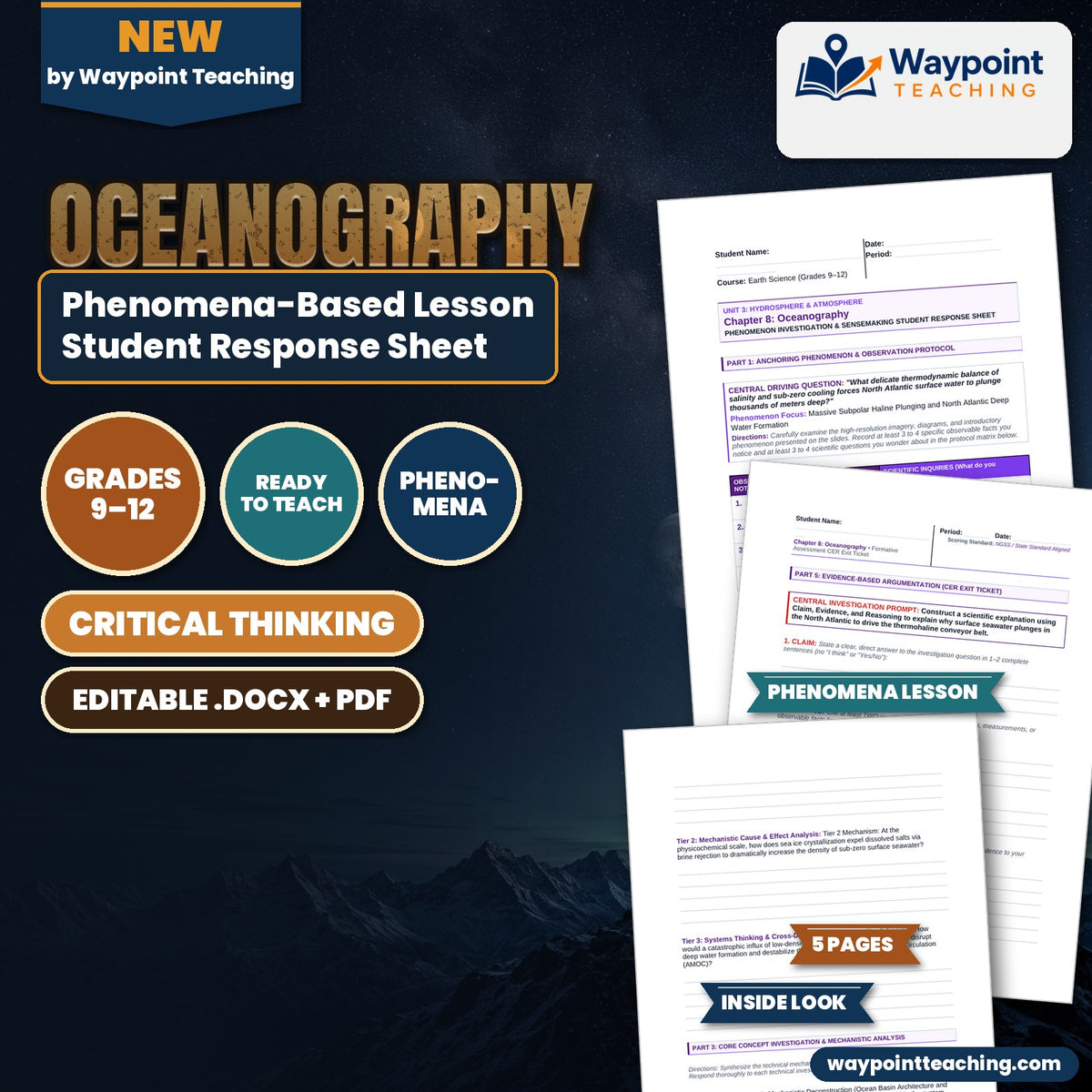 Oceanography Phenomena-Based Lesson: Massive Subpolar Haline Plunging and North Atlantic Deep Water Formation Student Response Sheet cover