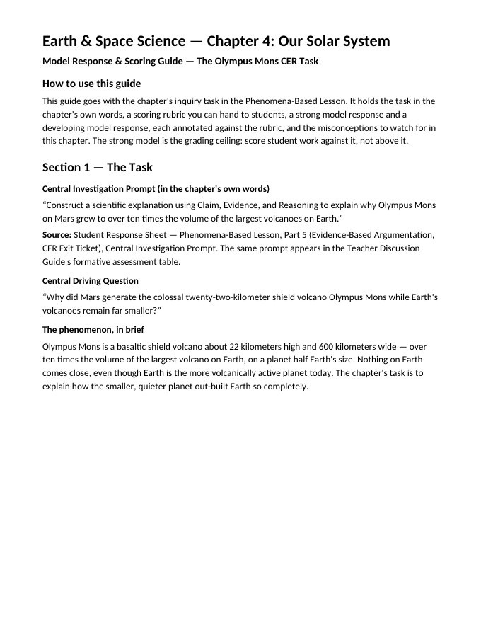 Our Solar System Model Response & Scoring Guide sample page