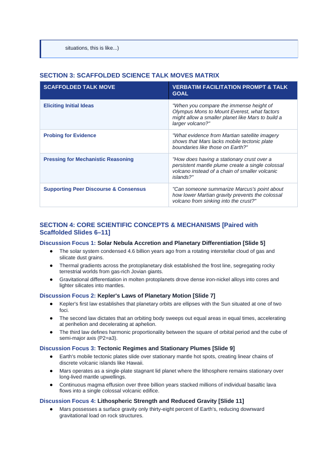 Our Solar System Scaffolded Phenomena-Based Lesson: Colossal Twenty-Two-Kilometer Basaltic Shield Volcano Olympus Mons on Mars Teacher Discussion Guide sample page