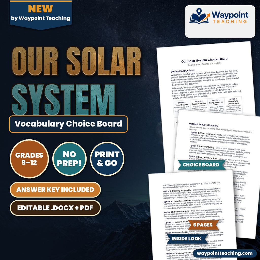Our Solar System Vocabulary Choice Board cover