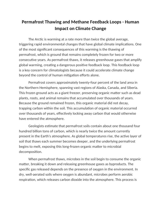 Permafrost Thawing and Methane Feedback Loops Reading Worksheet sample page
